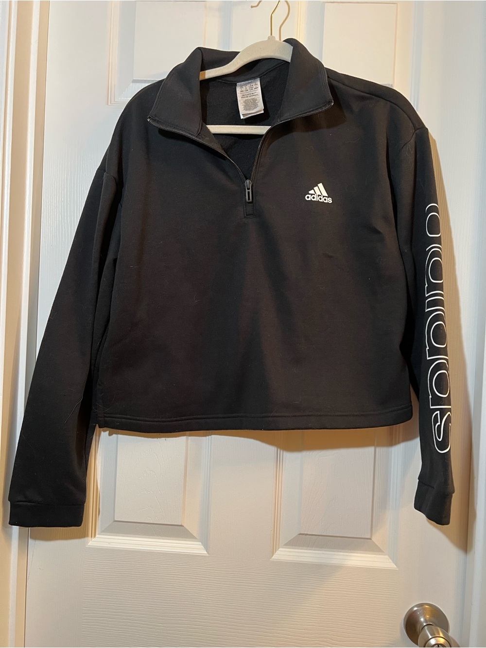 🦋 adidas Black Quarter-Zip Pullover with Sleeve Logo size large